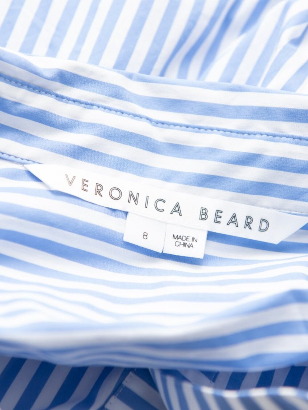 Veronica Beard Shirt Downing Dress Bell Button Ruched Stripe Blue White Size 8 - Picture 4 of 7